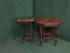 A mahogany octagonal occasional table and an oak barley twist occasional table