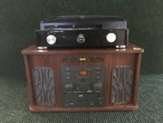 An Akura retro style radio with turntable together with a GPO turntable