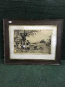 Robert Walker Macbeth (1848 - 1910) : Musicians and Children Outside a Coaching Tavern, etching,