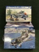Five Trumpeter model kits - 1:32 scale including an F-8A crusader, RAF Harrier, GR.MK7 etc.