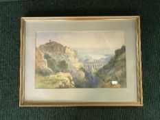 A gilt framed watercolour - Tourettes Alpes Maritimes by M.N.