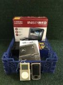 A basket of portable dvd player, Ninetndo 3DS XL, mobile phones,