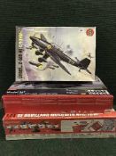 Three Airfix models - All 1:24 scale including a DA Havilland mosquito, BAE Sea Harrier etc,
