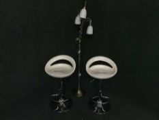 Two cream gas lift bar stools and standard lamp