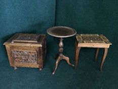 A carved oak coal receiver,