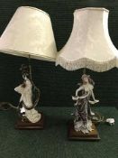 Two table lamps modelled as lady's in flowing dresses