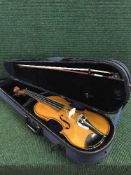 A Viola labelled within Zeller with deluxe carrying case and bow, 15'' back.