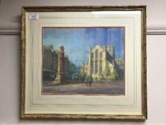 Walter Holmes : Hexham Abbey, pastel, signed, 27 cm x 32 cm, framed.