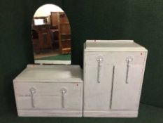 A painted 1930's oak linen chest and matching dressing chest with 4'6 bedends