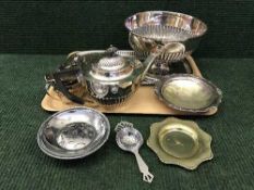 A tray of three piece EPNS tea service, punch bowl,