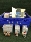 Two boxes of Argos sewing machines, light fittings, teddy ornaments, bath scales etc.