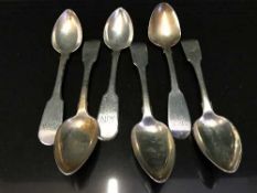 A set of five Georgian provincial silver teaspoons, George Lewis and John Wright, Newcastle,