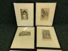 Six framed black and white etchings by C.