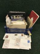 A basket of Wanderer stamp album and quantity of first day covers