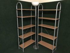 Two sets of open shelves and an up-lighter