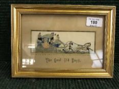 Thomas Stevens (Stevengraph) - The Good Old Days, miniature woven in silk, 5 cm x 15 cm, framed.
