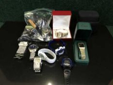 A collection of lady's and gent's wrist watches and a Breitling watch box