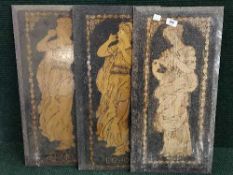 Three poker work panels together with four oil paintings