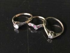 Three 9ct gold stone set rings