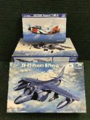 Five Trumpeter models - including AV-8B Harrier 2 and Harrier 2 Plus, a Hurricane MK.1 etc.