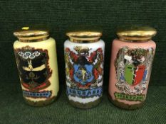 Three glass lidded Chemist's jars - Rhubarb, Puruv.