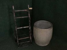 A metal garden trolley together with an aluminium washing tub