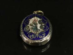 An enamel 9ct gold back and front locket.