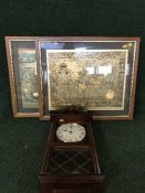 An oak framed map from an original engraving by Moses Pitt 1681 and a Westminster chime wall clock