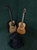 Two acoustic guitars in carry bags