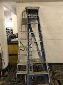 Pair of aluminium steps and a pair of wooden ladders