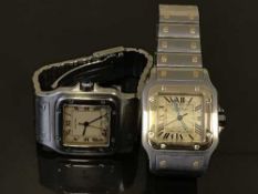 A Cartier Santos Stainless Steel and Gold Automatic Wristwatch, ref.