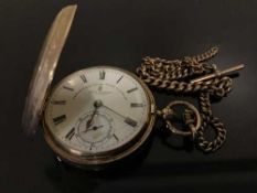 A fine 9ct gold full hunter key wound pocketwatch, the enamel dial signed John Forrest London,