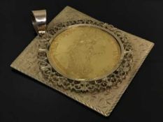 An Austrian Ducat IV, 1915 bullion coin, mounted in 9ct gold square mount,