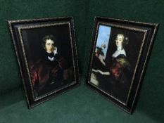 A pair of black and gilt framed prints - figures in 18th century dress