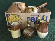 A box of quantity of stone ware flaggons,