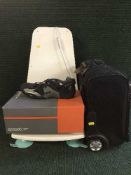 An electric bath seat together with a cabin bag together with boxed Patrick football boots,