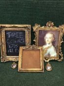 An ornate gilt framed print - Man in eighteenth century dress, together with a gilt cherub frame,