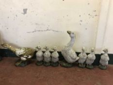 A set of eight garden figures - Goose family