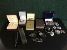 A basket of new testament bible, common prayer book, two continental silver salts with spoons,