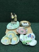 A tray of commutative lidded trinket box, assorted Carlton ware leaf plates, Maling dish,