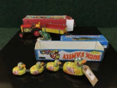 A collection of tin plated toys including - Duck family with key, Inertia Crocodile, boxed,