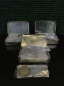 Three tins containing 1920 half crown together with silver three pence pieces,