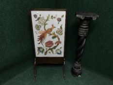 An early 20th century tapestry fire screen and a twist column torchere