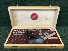 A Seitz horologist's tap and die set, cased.