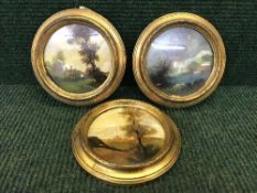 Three early twentieth century circular gilt framed oil paintings - Landscapes (3)