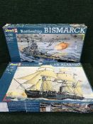 Two Revel plastic modelling kits - Battleship Bismark and Confederate C.S.S.