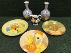A tray of pair of early 20th century pottery vases,