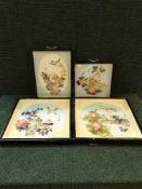 A set of four framed Oriental collages depicting birds
