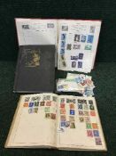 Three vintage stamp albums and stamps with a quantity of loose stamps