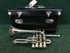 A chrome cornet in carry case